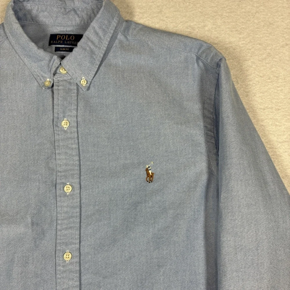 Polo Ralph Lauren Mens Slim Fit Chambray Oxford Shirt Long Sleeve XL Blue Preppy